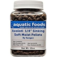 Axolotl Food, 1/4" Soft Moist Sinking Pellets, Rangens Salmon Meal Pellets for Adult Axolotl. Also Shrimp, Snails, Crabs, Bottom Fish, All Tropical Fish...12oz Small Jar