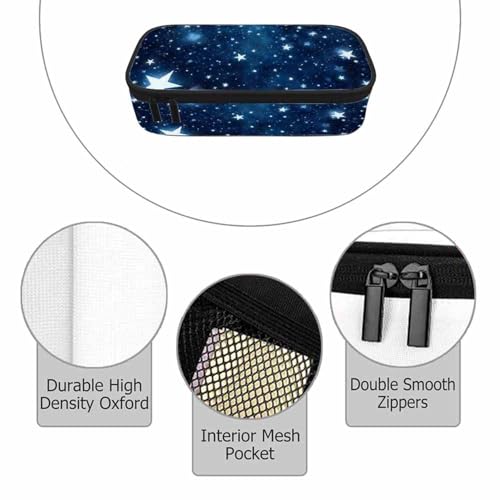 Image of Blue Stars Pencil Case Organizer Shiny Bright Universe Light Christmas Stationery Box Makeup Box School Supply for Boy Girl Men Women