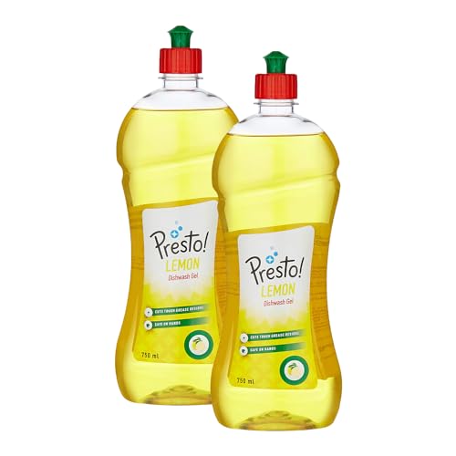 Image of Amazon Brand - Presto! Dishwash Gel | Lemon | 1.5 Litre | 750 Ml X 2 Packs | Leaves No Residue | Grease Cleaner For All Utensils