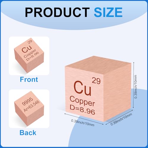 Image of 0.39 inch Copper Metal Element Cube 10MM Density Cubes 99.95% High Purity, Periodic Table of Elements Collection for Element Collections Hobbies, Pure Copper Cube(Cu 0.39 Inch)