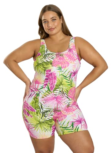 Sporti Plus Size Unitard Palm Royale One Piece Swimsuit - Magenta - 18W