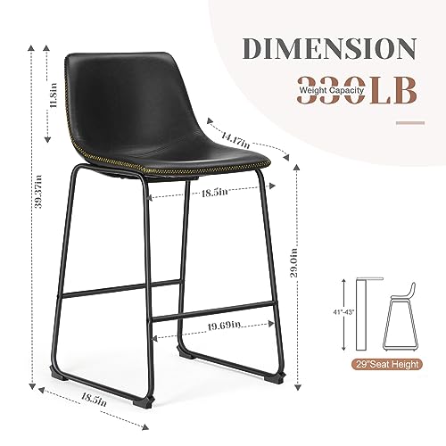 image for Sweetcrispy Counter Height Bar Stools Set of 2, Leather Barstools Mode