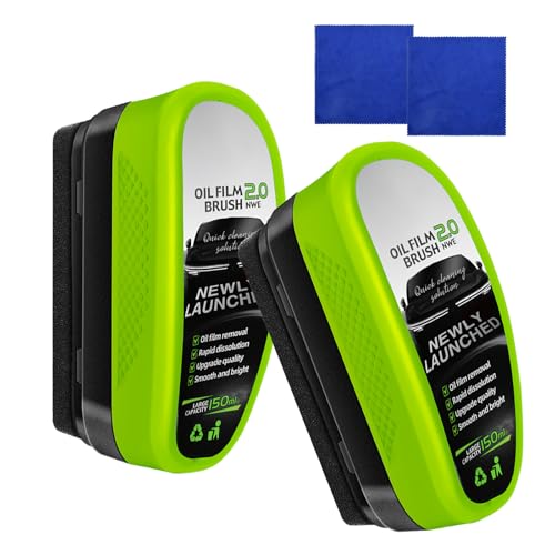 Oil Film Cleaning Brush,Car Window Oil Film Remover,Clear Vision Car Glass Cleaner,All In One Wipe On Glass Cleaning Wipe Brush,Improves Clarity and Visibility (2 Pcs)