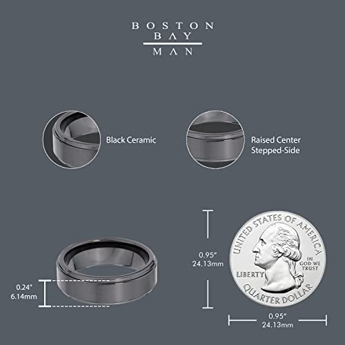 Boston Bay Diamonds Black Ceramic Unisex Comfort Fit Mens Wedding Band or Fashion Ring - 6mm, 7mm & 8mm - Choice of Style3