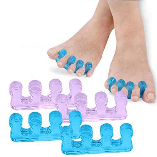 2 Pairs Gel Toe Separators For Separation Toenails - Overlapping Toes Alignment,Pedicure Toe Spacers,Bunions,Big Toe Corrector（Blue + Purple） #TOP2