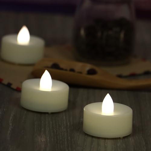 Image of CANDLE CHOICE Battery Operated Flameless Tea Lights Bright Flickering LED Tealight Candles for Wedding Table Centerpieces Halloween Thanksgiving Christmas Decoration Batteries Incl White Light 24 Pack