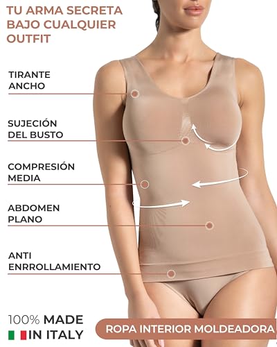 Risalti Camiseta Reductora con Tirantes Anchos - Camiseta Moldeadora Interior Sin Mangas, Ropa Interior, Shapeweare - Made In Italy