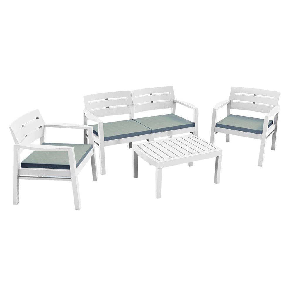 Ipae-Progarden S.P.A. Outdoor Lounge with 2 Armchairs, 1 Sofa, 1 Coffee Table with Cushions, Made in Italy, White Colour