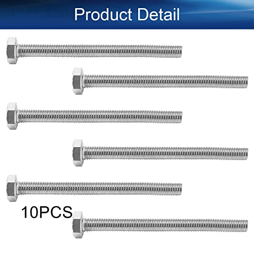 Image of Bettomshin 10Pcs M8 x 90mm Hex Bolts, 304 Stainless Steel 1.25mm Thread Pitch Fully Threaded Metric Hex Head Screw Bolts, Hexagon Screw Bolt, Hex Tap Bolts, Silver (Overall Size 95.45x13x13mm)