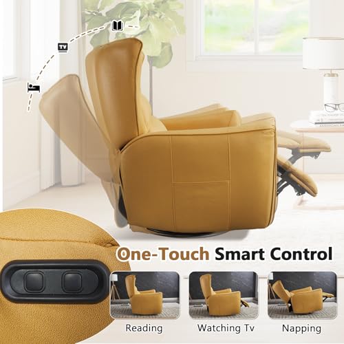 Image of HAOMARKETS 270Swivel Rocker Power Recliners for Adults, Faux Leather Electric Glider Rocking Recliner Chair with Overstuffed Backrest, Nursery Reclining Sofa for Living Room, Lemon Yellow