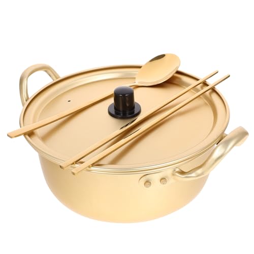 BAZEITFLOW 風深型ラーメンスープ鍋 軽量耐腐食設計 持ち運び便利 調理用鍋 金色箸付き 一人用即席麺対応