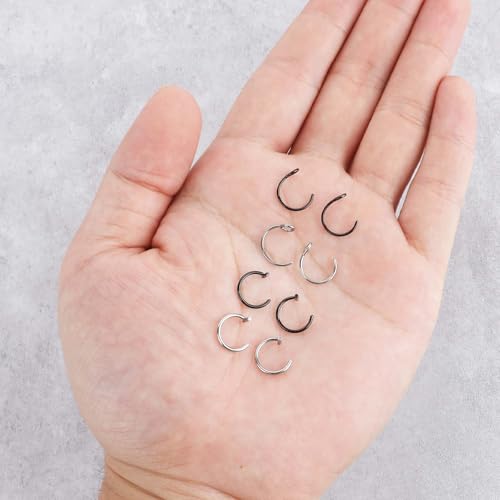 Fake Lip Ring, 12 Pcs Stainless Steel Fake Lip Piercing 8mm Faux Nose Rings Clip On Nose Ring Ear Cuffs Non Piercing Jewelry for Women Men (Silver, Black)3