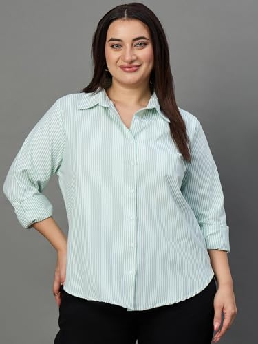 Image of Style Quotient Plus Women Blue and White Stripe Polycotton Regular Formal Shirt