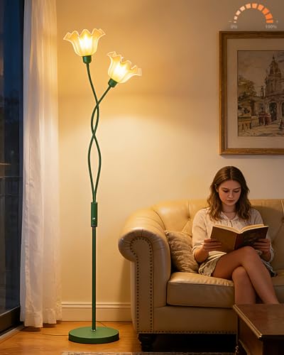 Image of Lightdot Flower Floor Lamp for Living Room, Modern Dimmable Floor Lamp with DIY Goosenecks & Bulbs Included, Spring Green 2 Light Standing Tall Lamp for Bedroom /Kids Room /Sofa Beside /Corner Decor