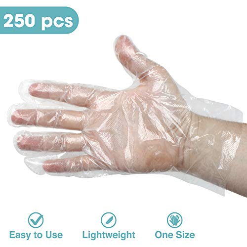 250 Pack Plastic Gloves - Best Value Food Prep Gloves Bulk Disposable Gloves Transparent Plastic Gloves Disposable for Food Service, Cleaning, Food Handling, Shared Spaces One Size Fits Most