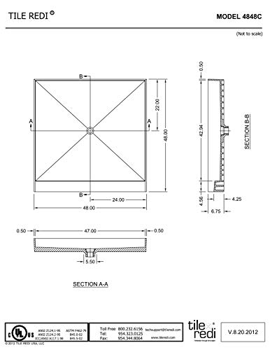 Tile Redi 4848C-Pvc Single Curb Shower Pan With Integrated Center Pvc Drain, 48-Inch Depth By 48-Inch Width #TOP5
