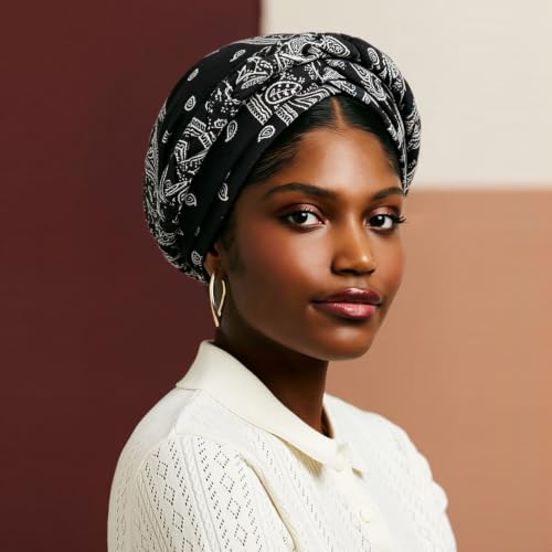 Image of DRESHOW Turban Pre-Tied Twisted Hat Thread African Head Wraps for Black Women Chemo Cancer Cap Braid Hair Cover