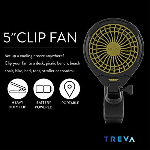 Treva 5 Inch Battery Powered Clip Slim And Portable Cooling Fan With Clamp For Travel, Outdoor,Camping, Car, Office Desk, Baby Stroller - Multi-Directional Rotating And Adjustable Head, Khaki (Fc05005) #TOP1