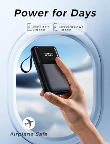 Power Bank, 15000mAh Portable Charger with Built in Cable, 22.5W Fast Charging, 6 Outputs, Slim Travel Essential Battery Pack with LED Display, Compatible with iPhone 17/16/15/14/13, iPad Black - Image 7