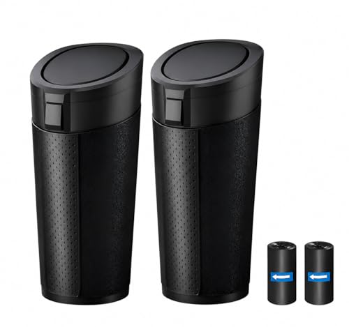 Image of Car Trash Can Bin with Lid, 2 Packs,Mini Small Garbage Can Bin,Cup Holder Trash Can for Vehicle, Car's Door, Back Seat - Leakproof Portable Dustbin (Black)