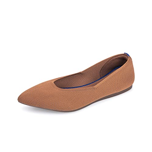 Frank Mully Frauen Spitze Zehe Ballett flach Strickkleid Schuhe Low Wedge Flache Schuhe Komfort Slip On Flats Schuhe für Frau Klassische Schuhe, Fawn, 36.5 EU
