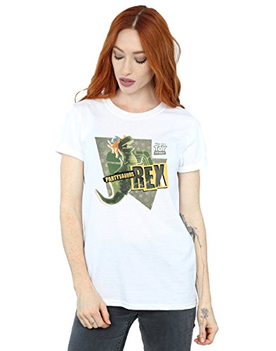 Disney Women's Toy Story Partysaurus Rex Boyfriend Fit T-Shirt Small White