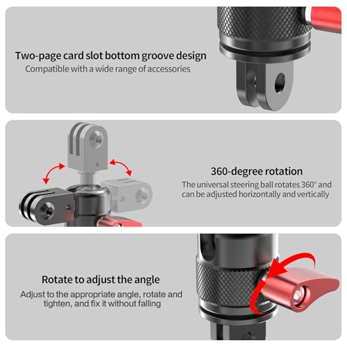 Image of 360 Rotation Ball Head Swivel Mount for GoPro & Action Cameras | Aluminum Adjustable Ball Joint Vertical Bracket Tripod Adapter with Locking Knob | Compatible with GoPro, Insta360, DJI Action
