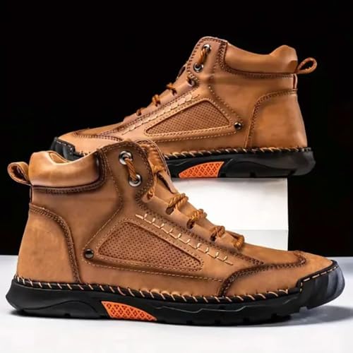 Sawbehind Mens Boots, Handmade Leather Cushioned Insole Slip-Resistant Outsole, Lace-Up Casual Work Footwear Durable for Daily Wear2