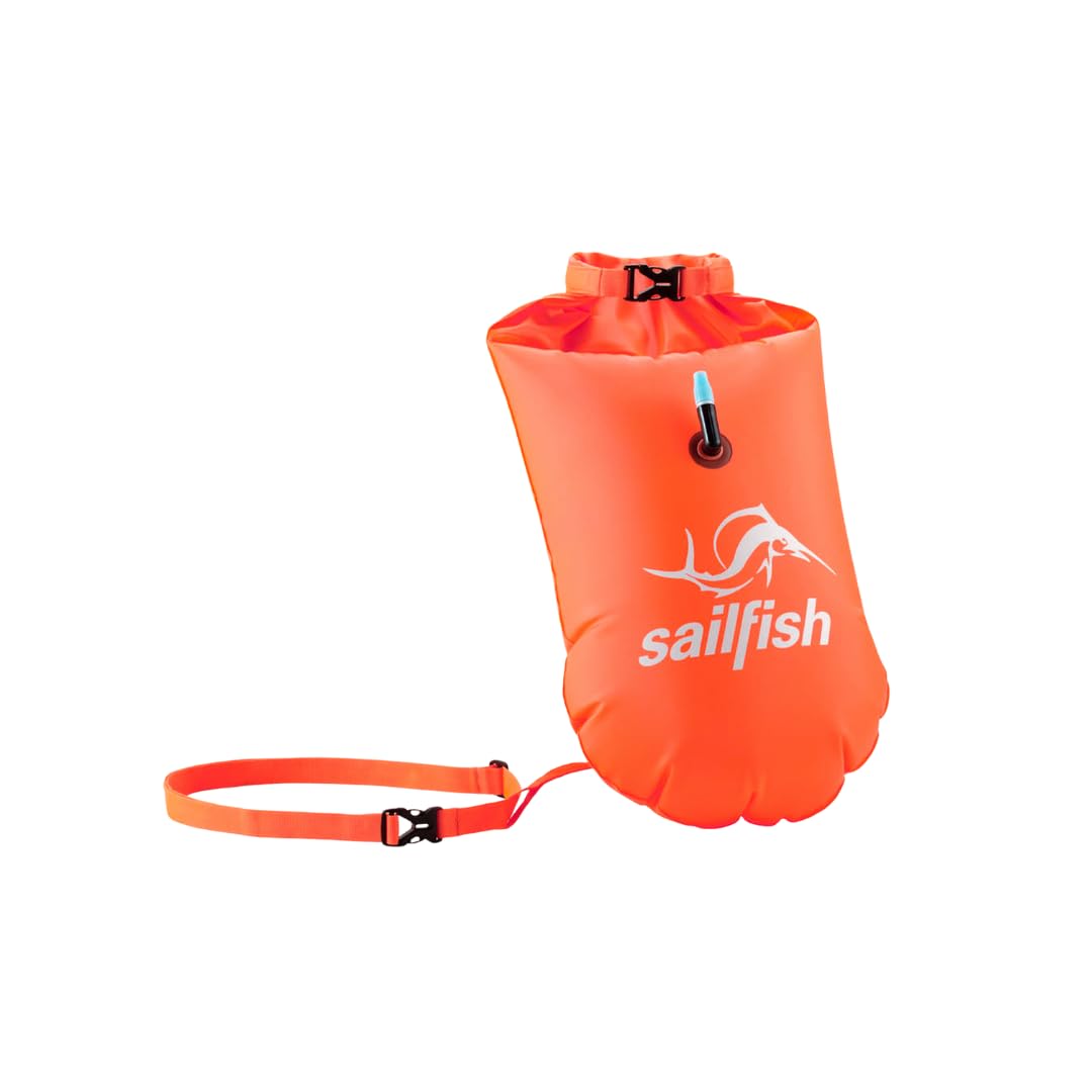 Sailfish® Open Water Safety Buoy nadmuchiwana boja do pływania z paskiem w talii i wodoodporną kieszenią na wartościowe przedmioty | Safety Buoy Open Water & Triathlon | Wysoka widoczność i