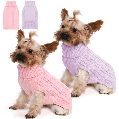 Lorehelina 2 Pack Dog Sweaters for Small Dogs Winter Turtleneck