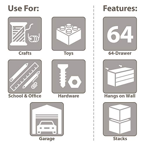 Akro-Mils 10164, 64 Drawer Plastic Parts Storage Hardware and Craft Cabinet, 20-Inch W x 6-Inch D x 16-Inch H, Black - Image 5