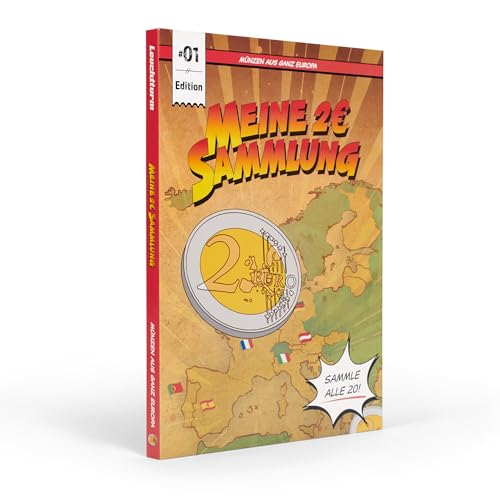 Leuchtturm 365501 Presso Münzalbum Kids für 24x 2 Euro Gedenkmünzen, 296 x 210 mm, mit Europa-Karte bunt illustriert