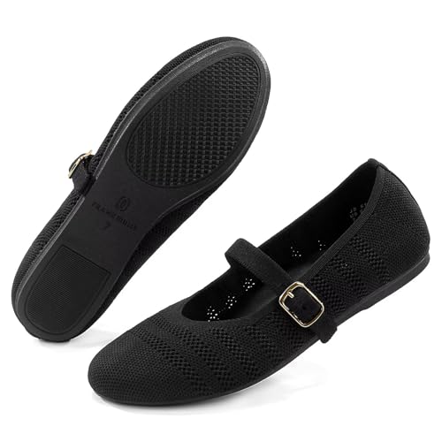 Image of Frank Mully Women's Mary Jane Flats Comfortable Dressy Ballet Flats Casual Round Toe Slip On Washable Knitted Fabric Office Work Woman Shoes