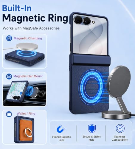 Image of STORMTAL Magnetic for Samsung Galaxy Z Flip 8 case, Hinge Protection, Built-in Screen Protector, Shockproof, Compatible with Magsafe, Rugged Phone Case for Z Flip 8 Blue