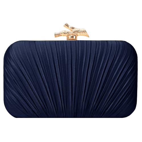 Image of MR Clutch Purses for Women Pleated Evening Clutch Wedding Purse with Chain | Pleated Satin Clutch Purse, Womens Evening Bag Shoulder Crossbody Purse Wedding Clutch for Wedding Prom Party