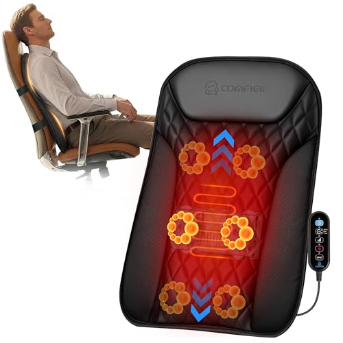 Image of COMFIER 2026 Upgrade Ultra-Slim Heated Back Massager for Chair,Up-Down Moving 10 Massage Nodes,Deep Tissue Shiatsu Back Massager with Heat,Upper /Lower /Full Back Relief,Gift for Women & Men
