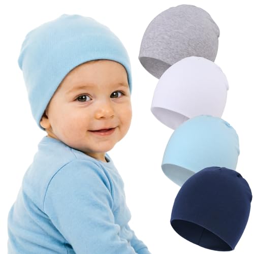 Image of DRESHOW BQUBO 4 Pieces Baby Beanie Newborn Toddler Soft Cute Knit Hat Hospital Hats for Baby Boys Infant Cap Beanies