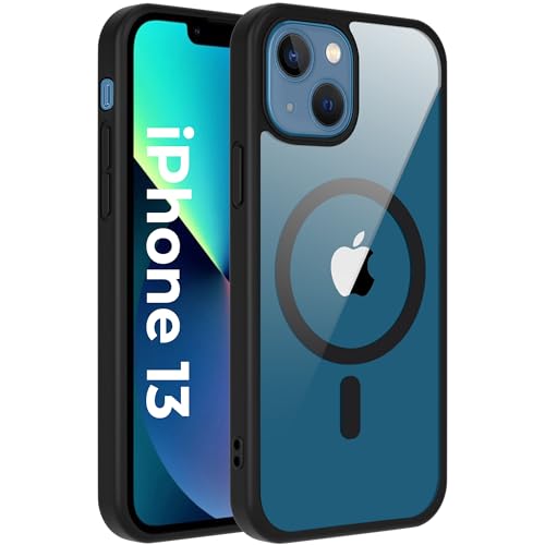 Image of A rtistque Clear Back Cover Case for iPhone 13 / iPhone 14 | Mag-Safe | Transparent Acrylic Armor | Shockproof TPU Protective Design | iPhone 13 Back Cover - Black Bump