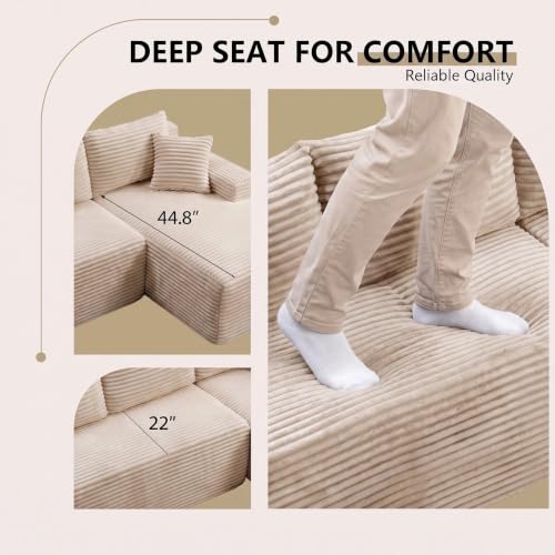 Image of 94.5 inch L Shaped Boneless Sectional Corduroy Couches for Living Room (Camel)