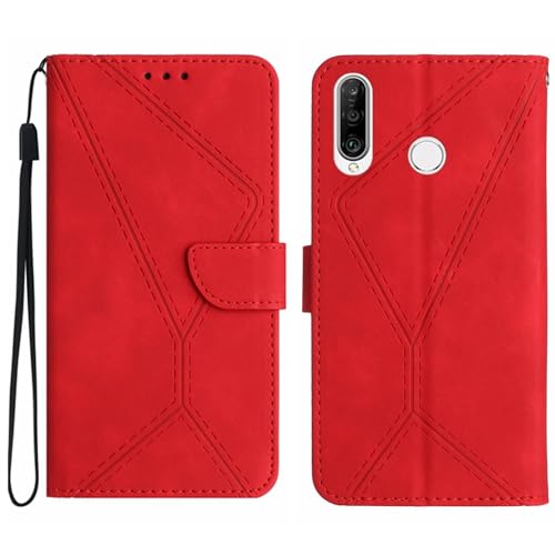 Rfvzubemok Compatible with Huawei P30 lite 4G Case,Compatible with Huawei nova 4e 4G Kickstand Flip Card Slot Magnetic Closure Phone Cover Red