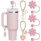 ANLABESY Compatible with Stanley Cup Accessories, 3PCS Hot Pink Straw Toppers for Stanley Cup Straw Cover Cap, 2PCS Cute Letter for 30&40 Oz Tumbler with Handle(A)