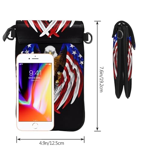 USA Flag Patriotic Eagle Women's mobile phone crossbody bag, lightweight wallet and waist bag, perfect for everyday travel.3