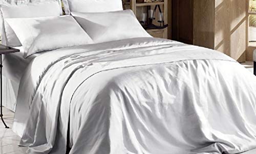 Hight Thread Count Solid Color Soft Silky Charmeuse Satin Luxury and Super Soft Bed Sheet Set (Silver Grey, Full)