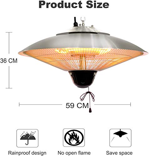 Home Outdoor Patio Heater - Hanging Quiet Patio Heater with 3 Levels of Power & Remote Control Suitable for Bedroom Living Room Office Garden
