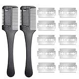 Hair Cutter Comb Cutting Scissors, Double Edge Razor, Hair Thinning Comb Slim Haircuts Cutting Tool (2pcs Razor Comb +10pcs Razors)