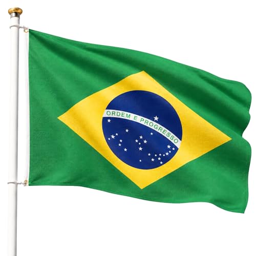 Bandera Brasil 90x150cm, Bandera Brasileña con 2 Ojales de Latón, Brazil flag, Bandera Copa del Mundo, Bandera de País para exterior, Material Poliéster, Resistente al viento y lluvia