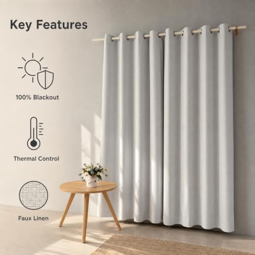 RNDRSSE Full Blackout 84 Inch Long Grommet Curtains 2 Panel Set - Linen Look Thermal Insulated Modern Window Drapes, Noise Reducing Privacy Panels for Bedroom and Living Room (Cream White) - image 2