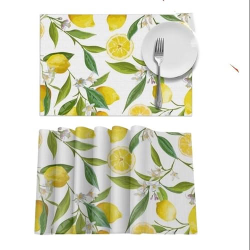 Set de 6 sets de table citrons et fleurs pour décoration de table à manger