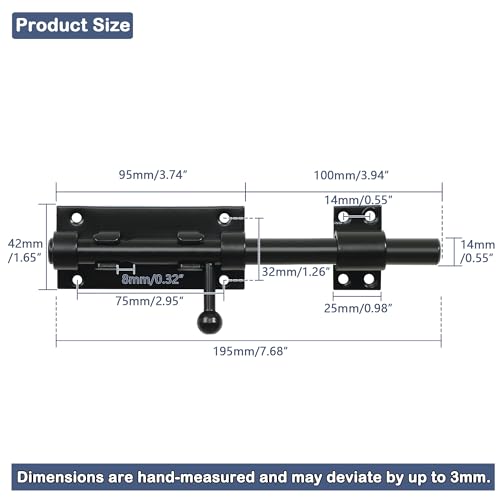 Image of Alise Slide Lock SUS304 Stainless Steel Gate Latch, Slide Bolt Latch,Thickened Heavy Door Latch Lock,8 Inch Black Barrel Bolt Latch, Security Slide Latch Lock