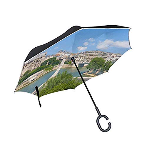 Parapluie inversé contre le vent et la pluie double couche poignée en C ergonomique